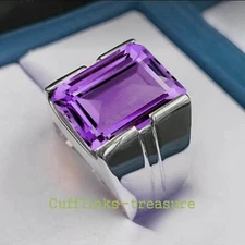 Natural Amethyst Gemstone with 925 Sterling Silver Ring for Men's #CR22