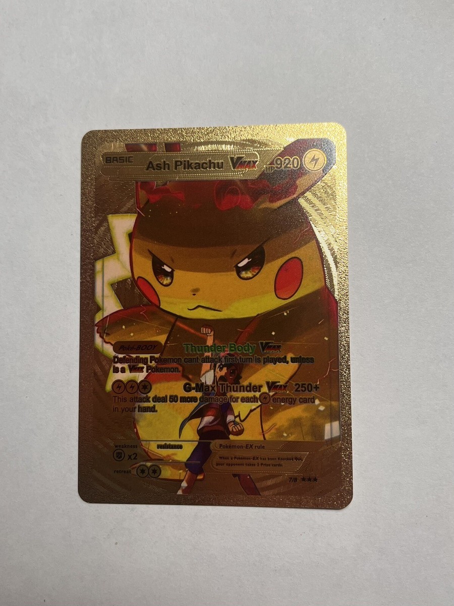 Ash Pikachu VMax Gold Foil Fan Art Card Thunder Body NM/M | eBay