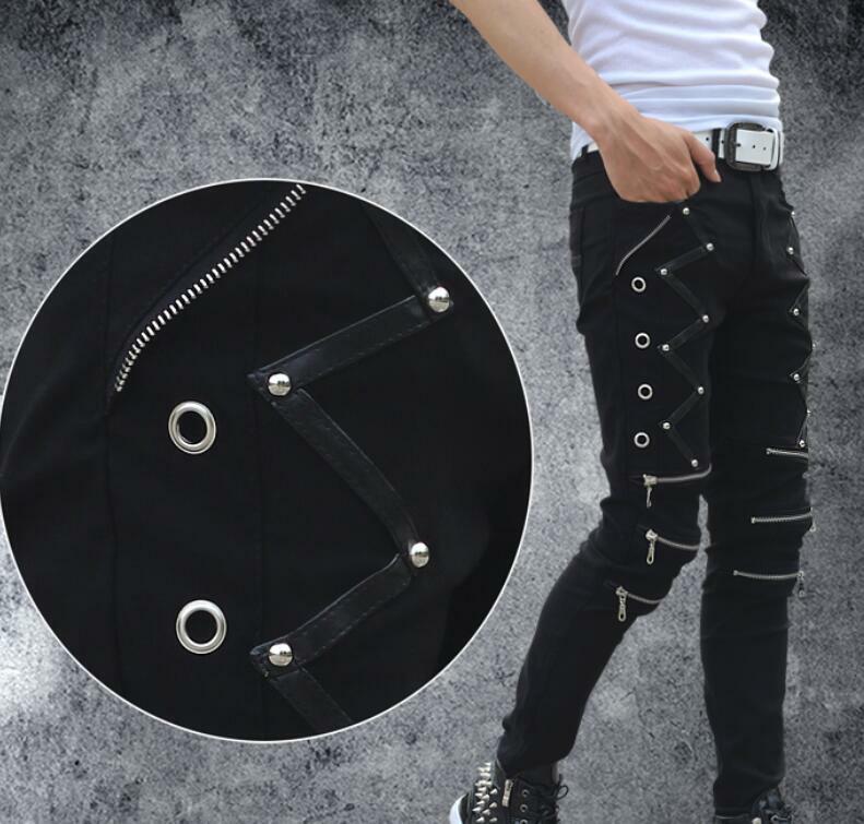 27-36inch Mens Skinny Pencil Gothic Punk Denim Jeans Slim