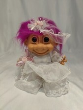 Russ Troll Doll 7  Pink Hair Brown Eyes Dress Spring Bride W/ Veil Garter 18346