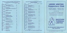 1994-95 LEEDS UNITED Reserves & NIL FIXTURE LIST - LUFC Supporters Club Issue