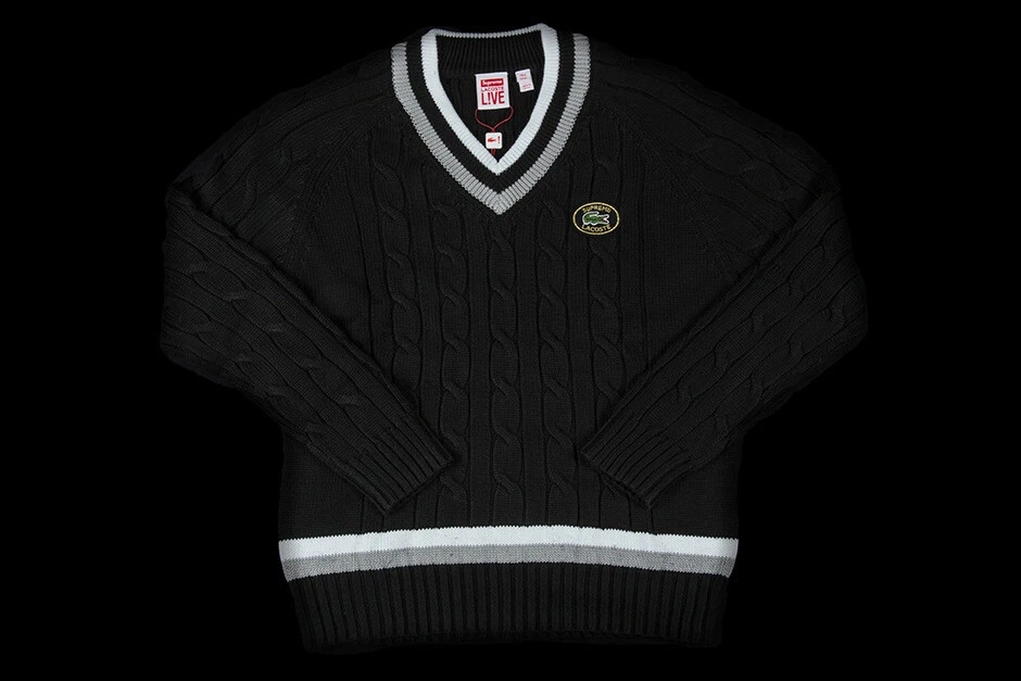 PULL DE TENNIS SS17 SUPREME LACOSTE NOIR L LARGE NEUF 