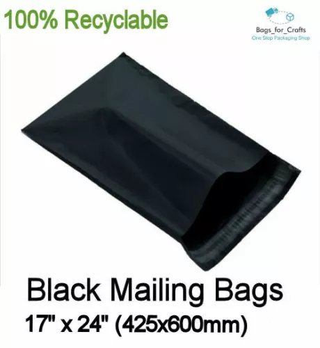 10 recyclable plastic mailing bags black 17 x 24" poly postal packing 425x600mm image 1