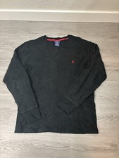 Polo Ralph Lauren Thermal Shirt Adult L Black Waffle Knit Long Sleeve V Neck