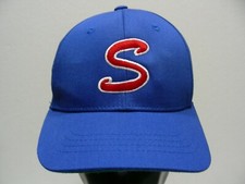 S LOGO - RED ON BLUE - YOUTH SIZE ADJUSTABLE BALL CAP HAT 