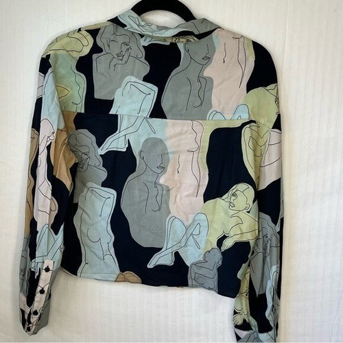 Zara Abstract Face Print Multicolor Pastel Shirt S - Picture 7 of 7