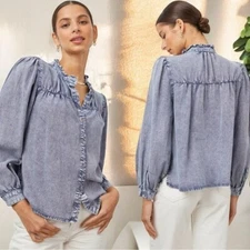 NEW Rails Camille Chambray Denim Button Front Blouse Women's Size XXS