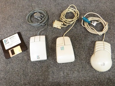 LOT of 3 Rare Logitech Packard Bell Button Serial Mechanical Ball Mouse GX