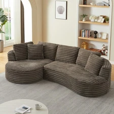 Modern Curved L-Shape Luxury Sectional Oversized Sofa Minimalist Design Brown