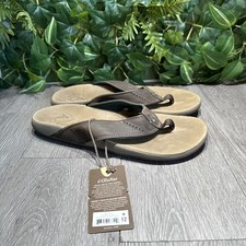 OluKai Men's 12 Rum Brown Nui Leather Beach Slide Sandals Casual Summer