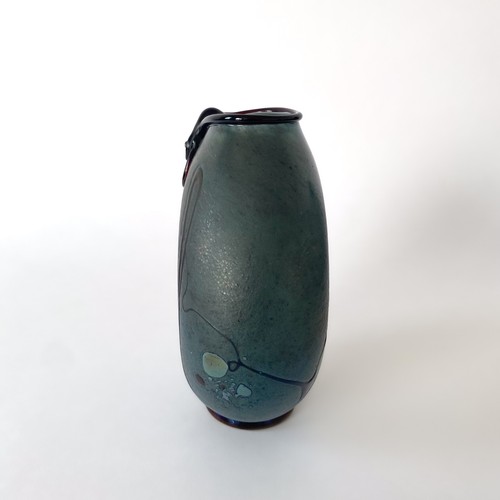 Signed Robert Pierini Blown Glass Vase in Biot, 1986 - Iridescent Blue Overlay - Picture 16 of 22
