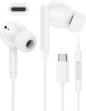 iPhone 17 16 USB C Wired Headphones with Microphone, Noise Cancelling White