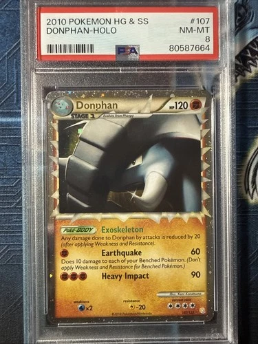 2010 POKEMON HEARTGOLD & SOULSILVER #107 DONPHAN-HOLO PSA 8 NM