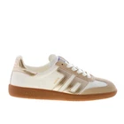 BACK 70 women shoes Cloud sneaker white leather light beige suede and gold