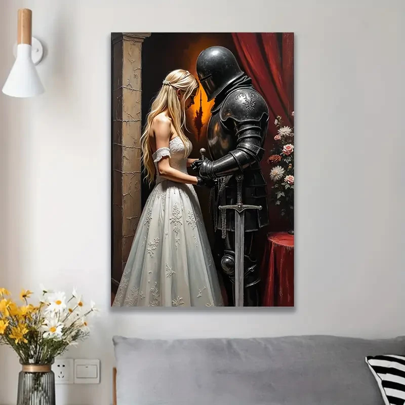 - Elegant Medieval Knight & Fair Lady Scene Portrait Home Decor Wall Print Art