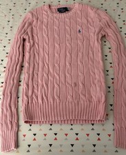 Polo Ralph Cable Knit Pima Cotton Crewneck Sweater Pink, Size Small