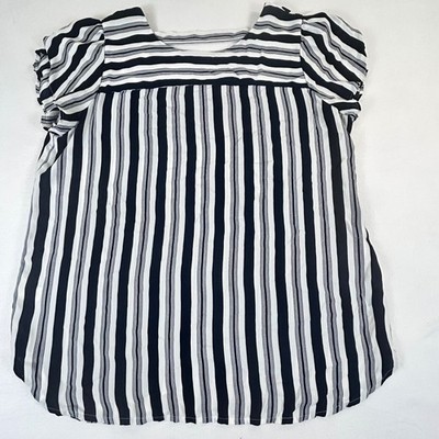 Loft Womens Medium Navy White Striped Flutter Sleeve V-Neck Blouse Top