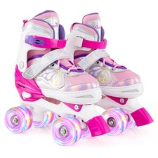 4 Sizes Adjustable Quad Skates w/Light-up Wheels Safety Protection for Ages 8-13