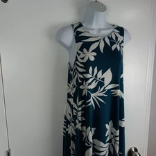 Old Navy Dress Womens Medium Teal White Sleeveless A-Line Floral Tropical Swing