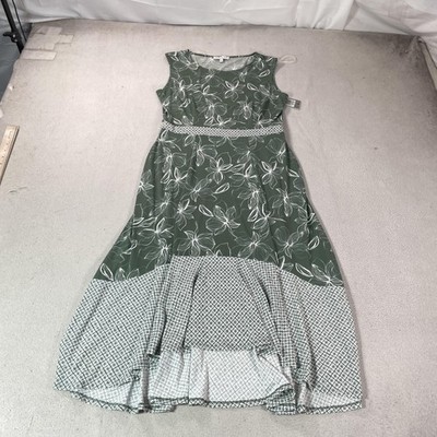 Chaus Dress Womens Large Green Floral Desert Blooms Maxi Fit Flare Sundress New