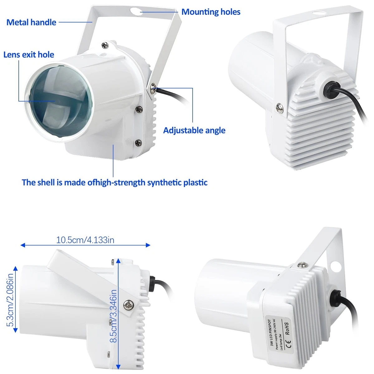 Foco para Bola Disco Luces Pin Spot Light, Blanco Led 3W Blanco, 3w