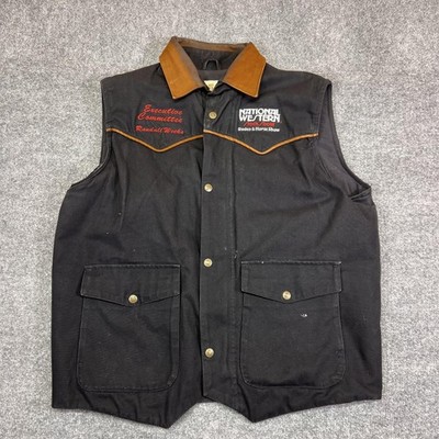 Three Strays Ranch Brand Vest Mens Large Black Full Zip National Western Rodeo