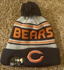 New Era Knit Chicago Bears NFL Bobble Hat Beanie Warm Winter - Navy / Gray - NWT