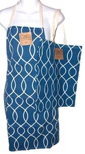 Blue White Apron Carry Bag Tote Set 2 Home Concepts Casa Printed 100% Cotton