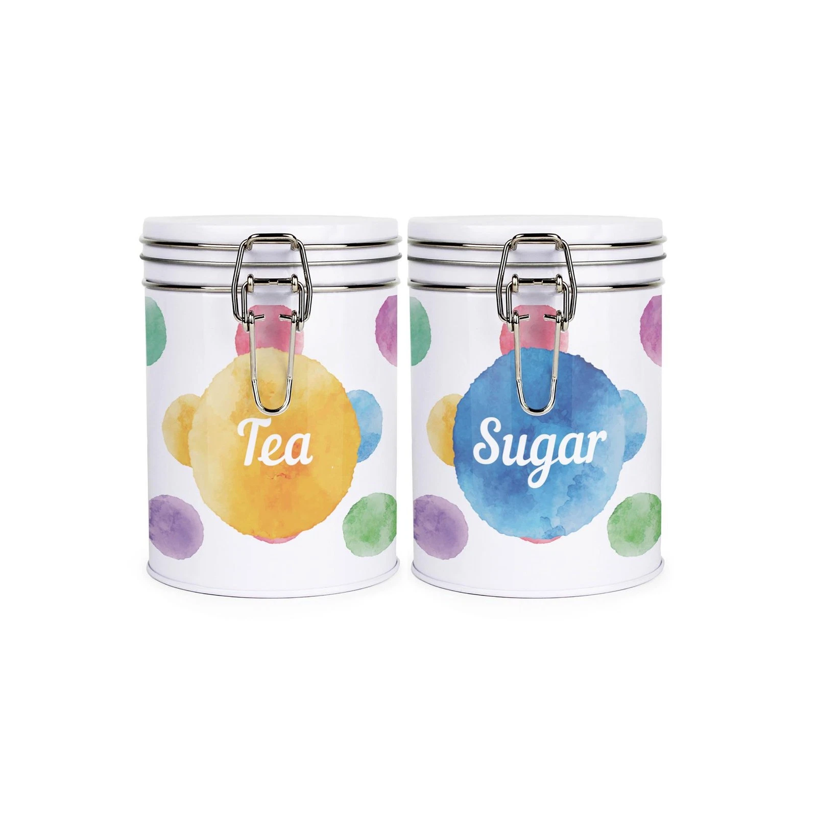 Polka Dot Tea & Sugar Canister Set - Multicoloured Metal Storage Kitchen Gift
Opens in a new window