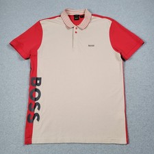 Hugo Boss Paddy Polo Shirt Men XL Big Logo Spell Out Color Block Contrast Trim
