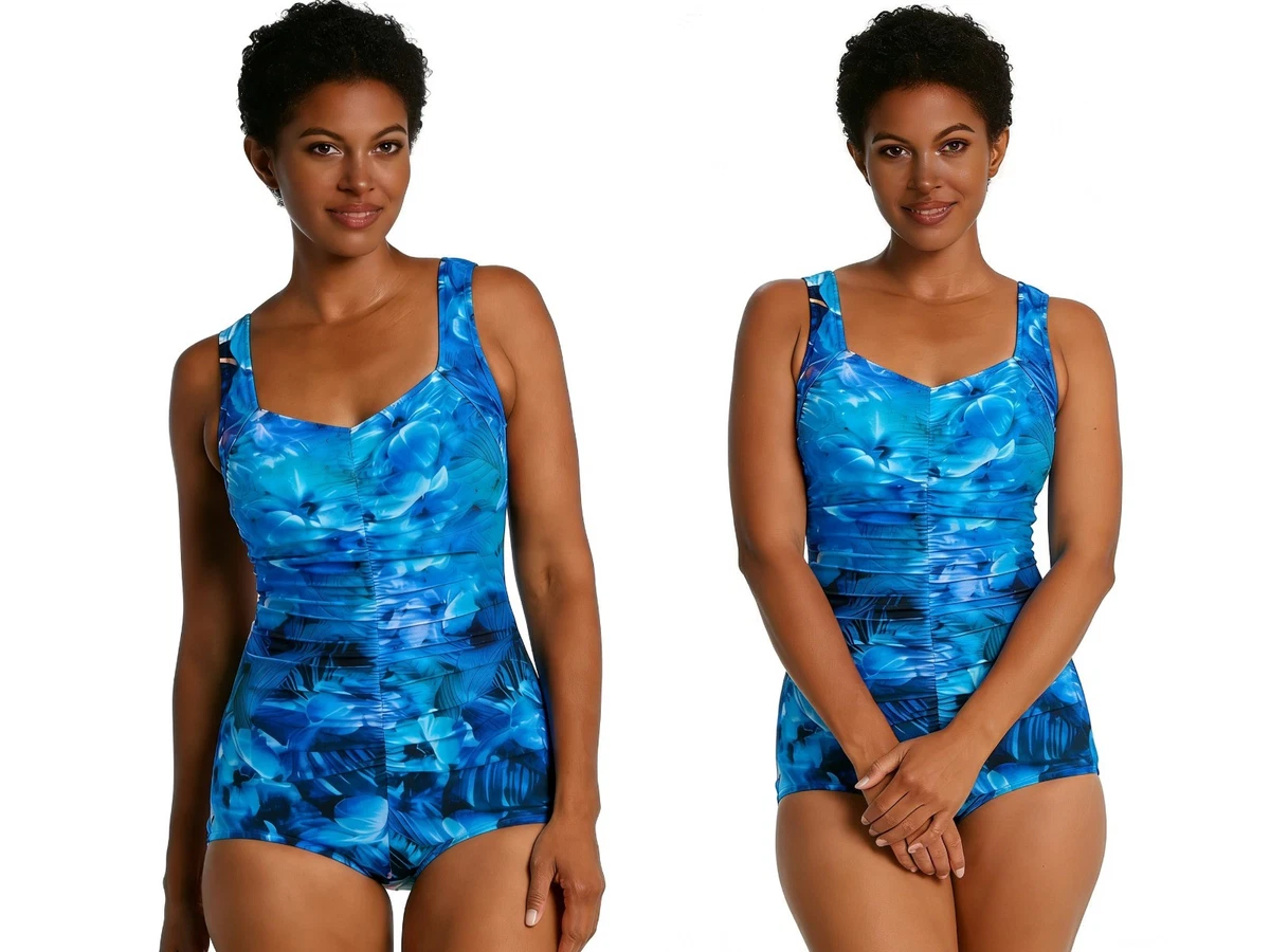 BIMEI Women's One-Piece Mastectomy Swimsuit Pocketed Swimwear Tummy Contro Bathing Suit Skirt Swimdress With Brief 668 Blue M - View #11