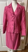 Suit Studio 2 Pc Pencil Skirt Set Size 8 Hot Pink Scallop Detail Career Outfit