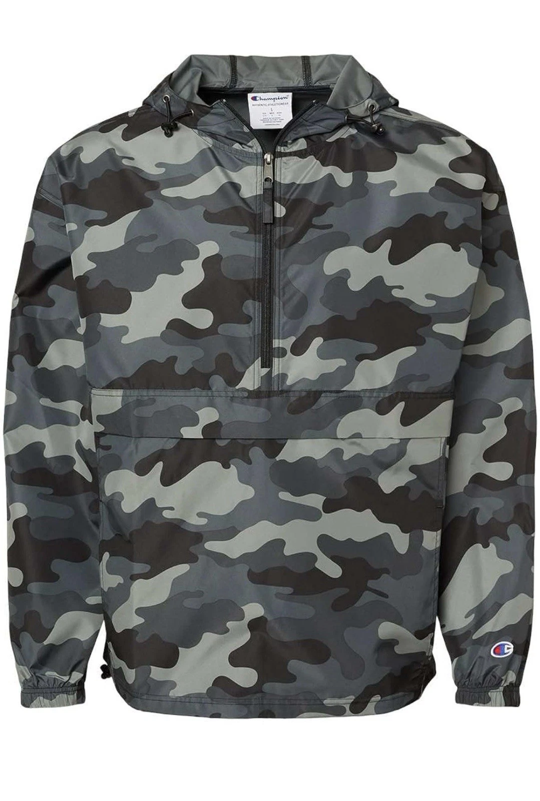 NWT Champion Hooded Windbreaker Medium Packable Anorak Quarter-Zip Camouflage