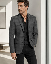 John Varvatos Mens 36 R Gray Plaid Two Button Sport Coat Blazer Stretch Jacket