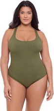 Women's Scoop Neck One Piece Swimsuit Cross Back Eucalyptus Green New NWT Large