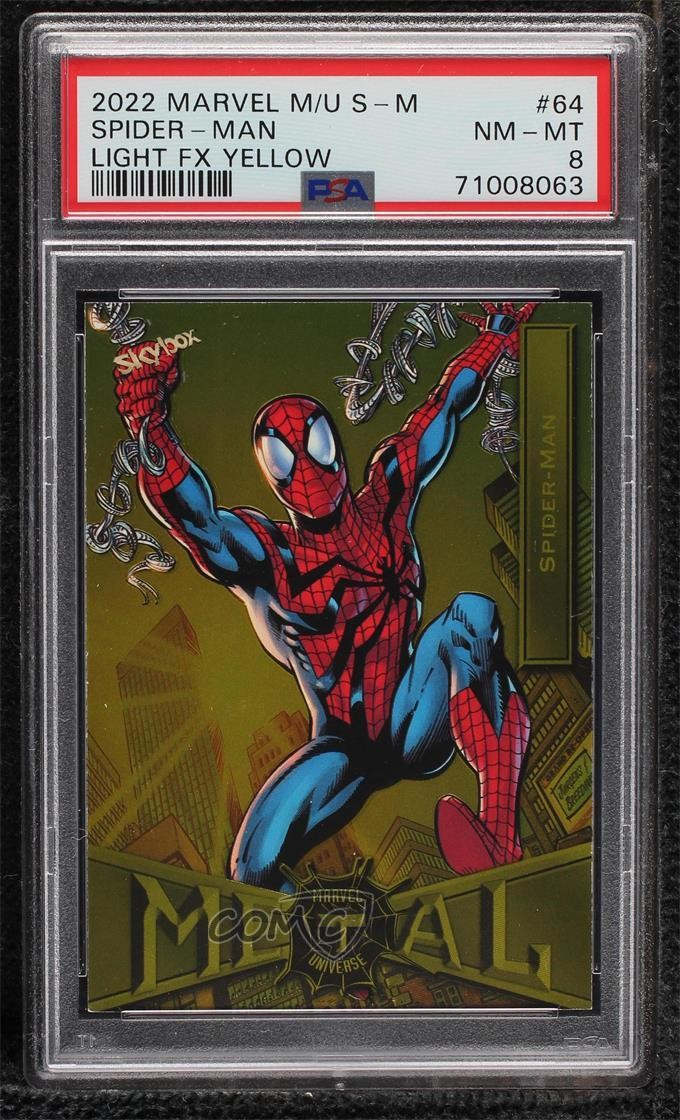 2022 Upper Deck Marvel Metal Universe Yellow Light FX Spider-Man #64 PSA 8 1md
