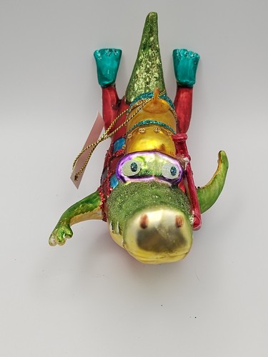 Christmas Ornament Alligator As Scuba Diver Blown Glass Robert Stanley 2011 Rare