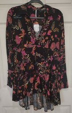 NEW FREE PEOPLE Black Multicolor Floral Motif Dress Womens medium NWT $108