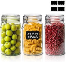 Herb, Sugar, Pasta, Cereal, Flour, Pickle, 34 oz Glass Containers with Lids