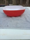Vintage Pyrex Red Square 2 1/2 Qt Hostess Bowl 9"x9" Ovenware USA  #525B-025