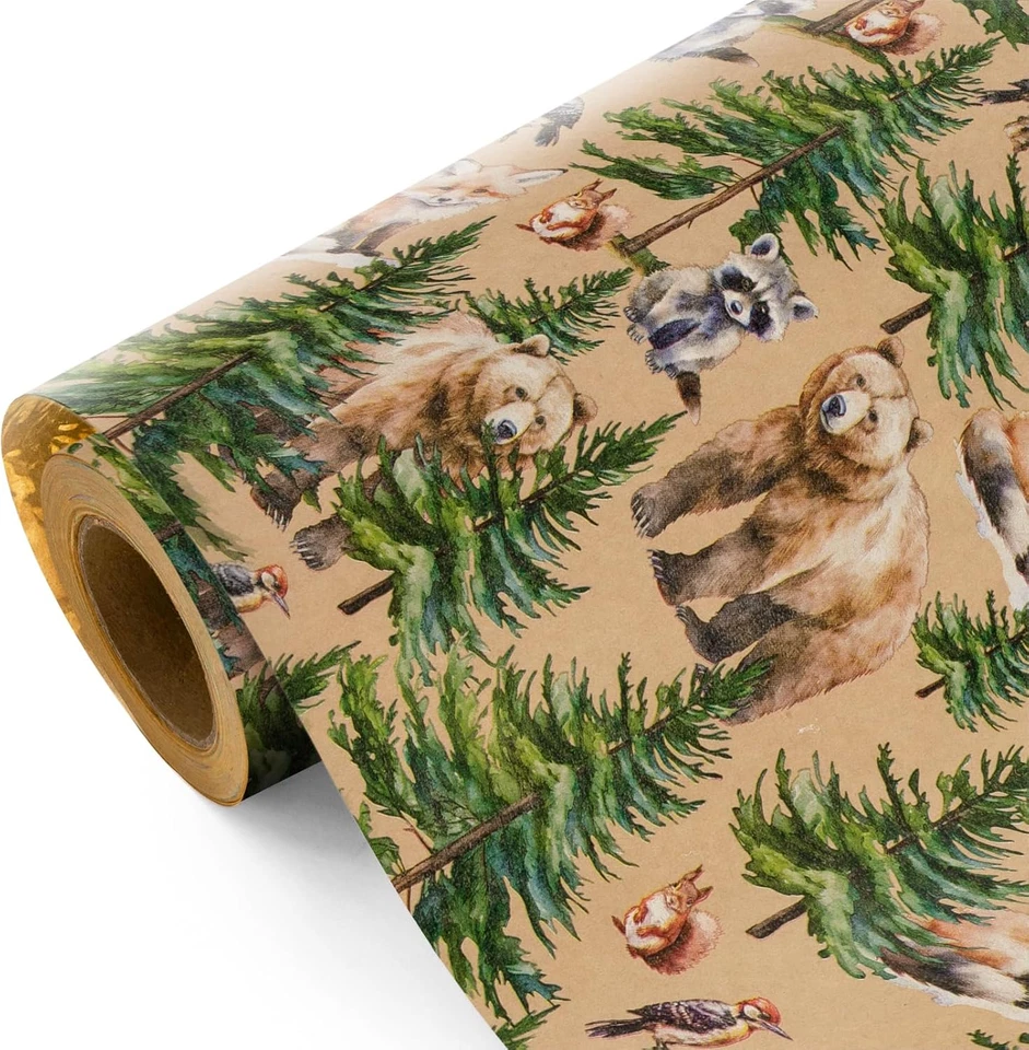 30-дюймовая рождественская оберточная бумага Kraft — 30 x 33 фута — Wild Animal Winterf - Изображение 2 из 4