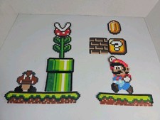 Super Mario Bros Retro Pixel Art Perler Bead Art Diorama GOOMBA, Pirahna Plant