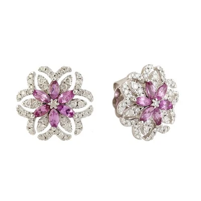 Boucles d'oreilles clous saphir noir vendredi 18 carats or blanc diamant natu... - Photo 1/4