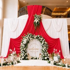 10x16 FT Red Backdrop Curtains Wedding Parties Photos Polyester Drapes 2 PCS