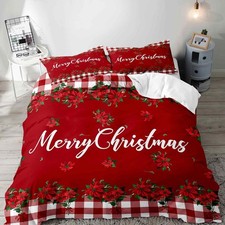 3PCS Christmas Duvet Cover King, Farmhouse Bedding, Holiday New Year Xmas Flo...