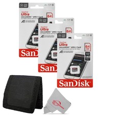 3x Sandisk Ultra microSD 64 GB 140MB/s Memory Card  Card Wallet