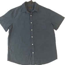 Banana Republic Button Down Shirt Men XL Navy Blue Linen Blend Slim Fit Short Sl