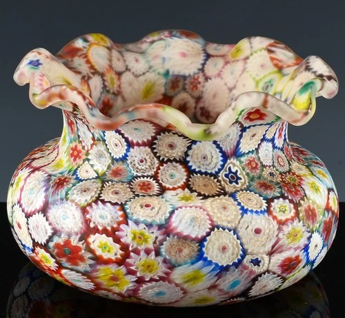 V.FINE c1960 MCM FRATELLI TOSO MURANO MILLIFIORI BULBOUS ITALIAN ART GLASS VASE