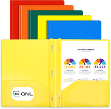 Plastic Folders with Pockets and Prong, Pack of 5, Colored Heavy Duty 2 Pocket F