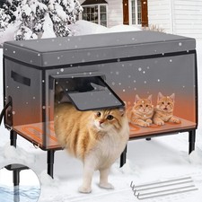 Upgrade Large Heated Cat House for Outside Winter, with Heating Pad Outdoor C...